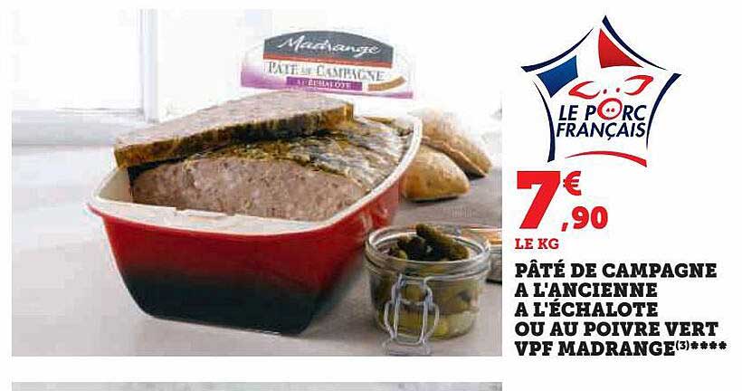 pâté de campagne à l'ancienne à l'échalote ou au poivre vert vpf madrange