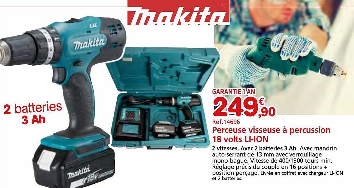 perceuse visseuse à percussion 18 volts li-ion makita
