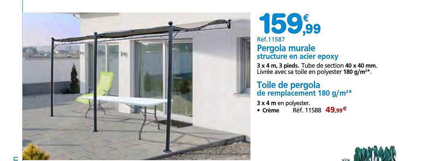 pergola murale structure en acier epoxy, toile de pergola