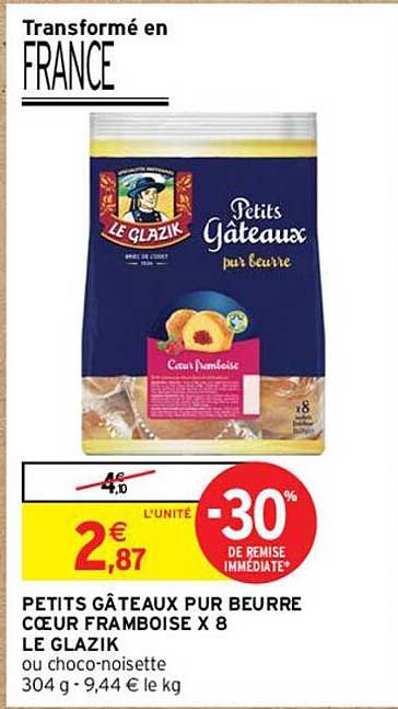 petits gâteaux pur beurre coeur framboise x8 le glazik