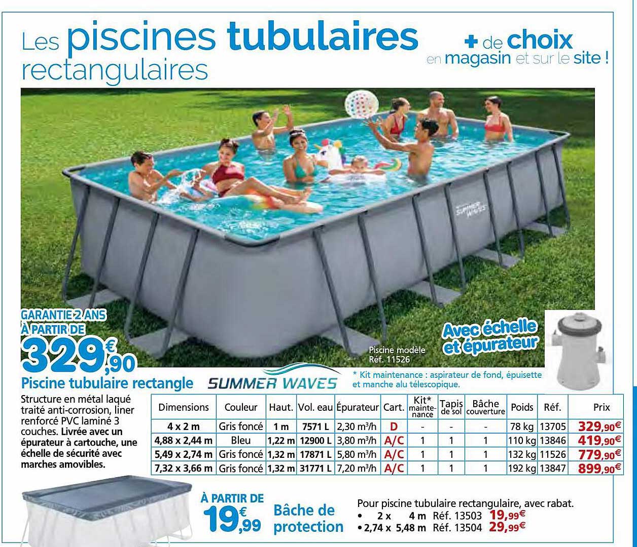piscine tubulaire rectangle summer waves, bâche de protection