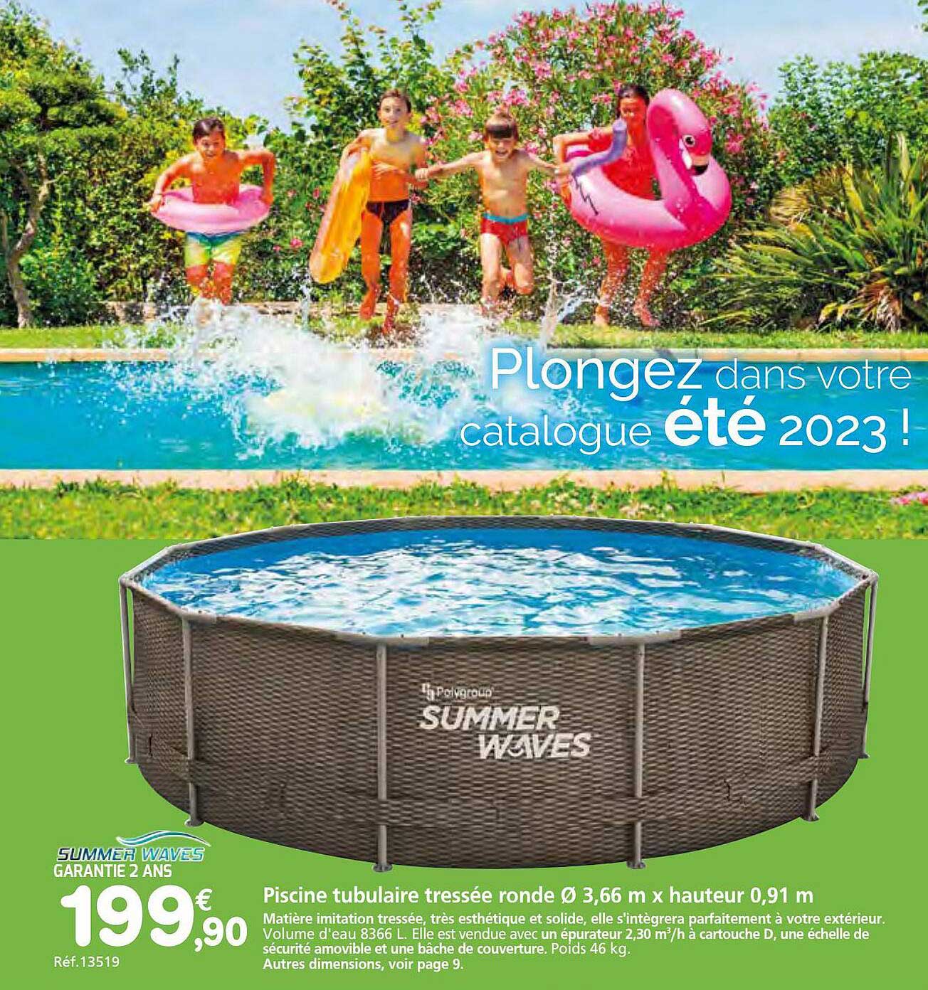 piscine tubulaire tressée ronde ø 3,66 m x hauteur 0,91 m summer waves