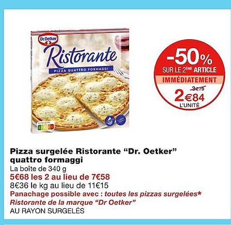 pizza surgelée ristorante "dr. oetker" quattro formaggi