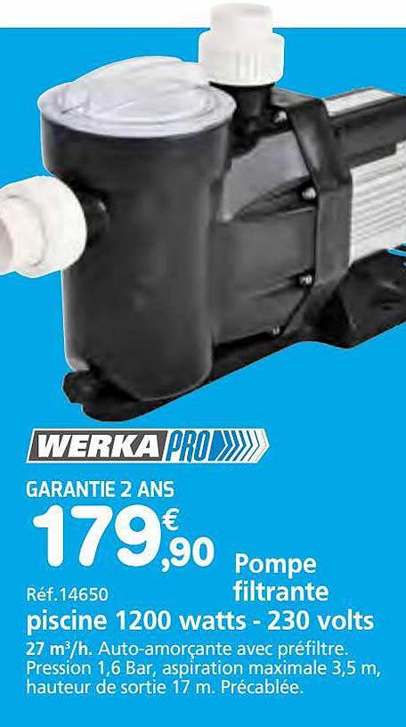 pompe filtrante piscine 1200 watts - 230 volts werka pro