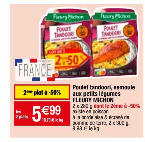poulet tandoori, semoule aux petits légumes fleury michon