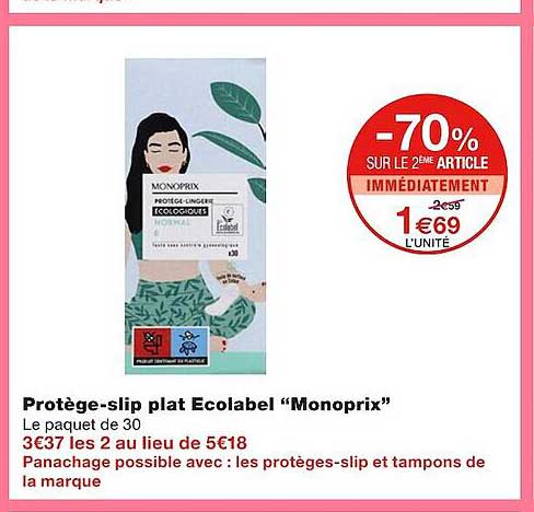 protège-slip plat ecolabel "monoprix"