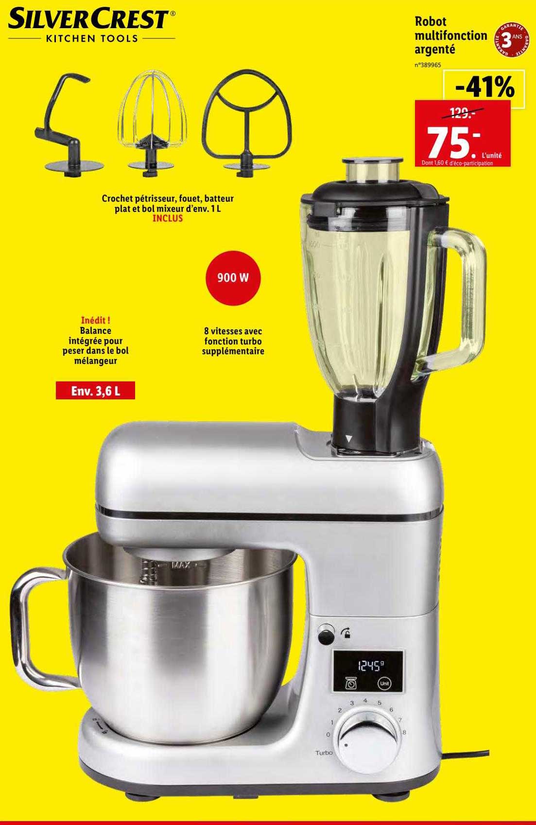 robot multifonction argenté silver crest