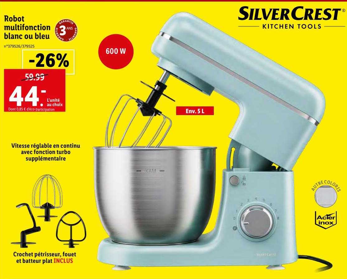 robot multifonction blanc ou bleu silver crest