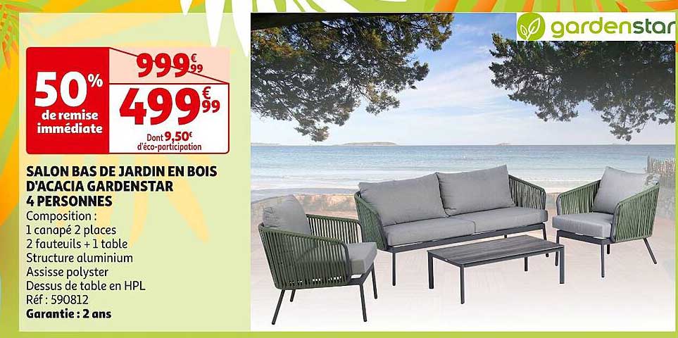 salon bas de jardin en bois d'acacia gardenstar 4 personnes