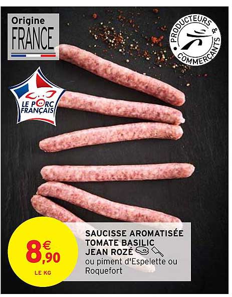 Saucisse Aromatisée Tomate Basilic Jean Rozé
