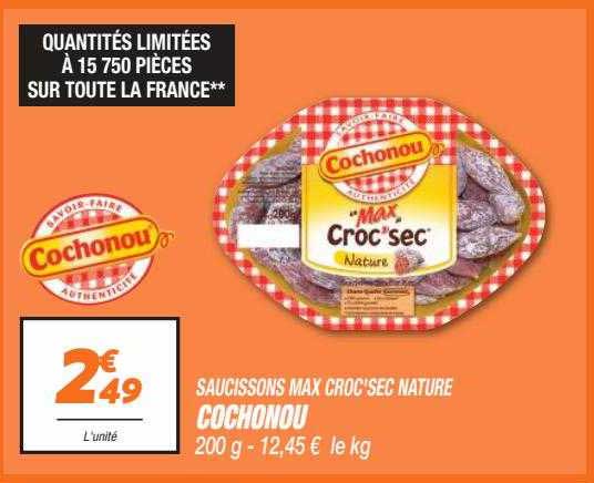 Saucissons Max Croc'sec Nature Cochonou