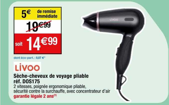 sèche-cheveux de voyage pliable livoo