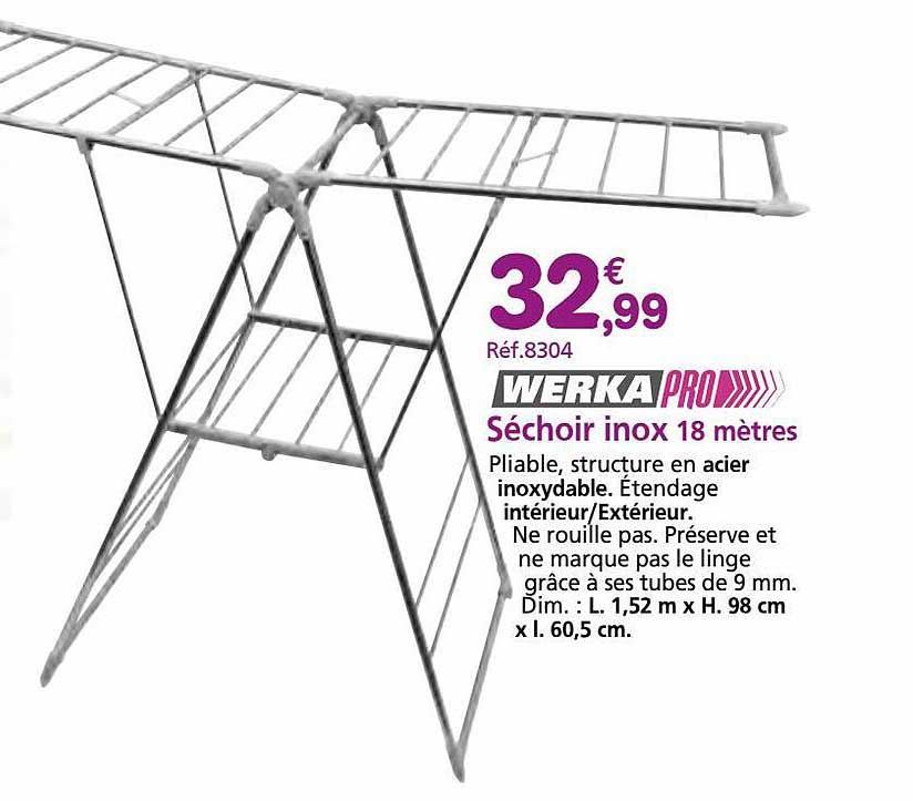 séchoir inox 18 mètres werka pro
