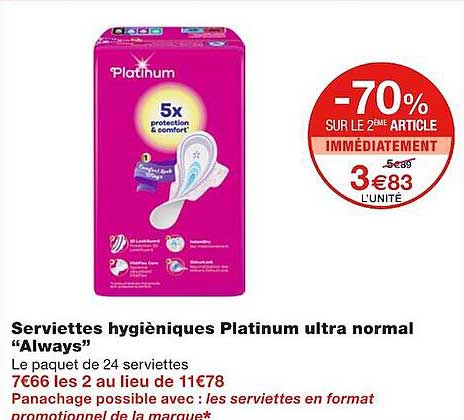 serviettes hygiéniques platinum ultra normal "always"