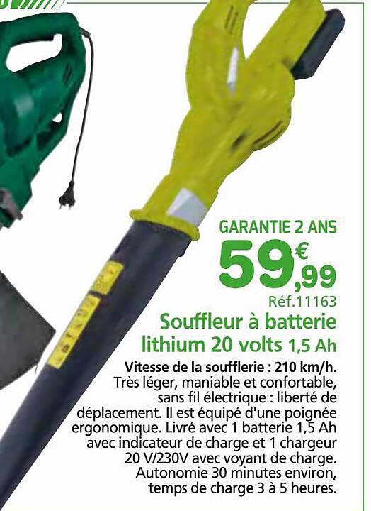 souffleur à batterie lithium 20 volts 1,5 Ah