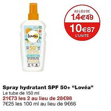 spray hydratant spf 50+ "lovéa"