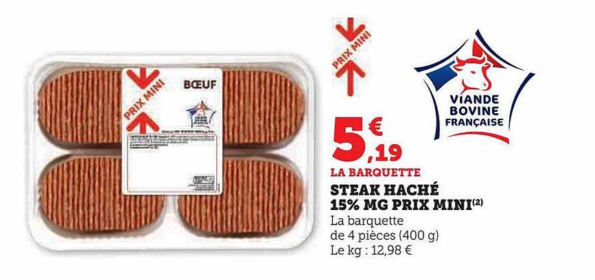 steak haché 15% mg prix mini