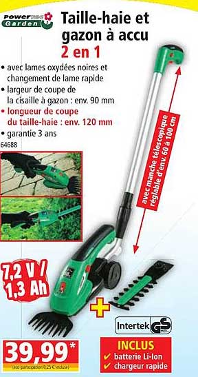 taille-haie et gazon à accu 2 en 1 powertec garden