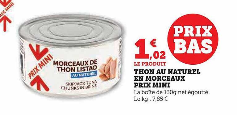 thon au naturel en morceaux prix mini