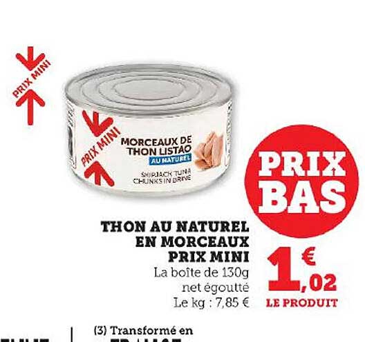 thon au naturel en morceaux prix mini