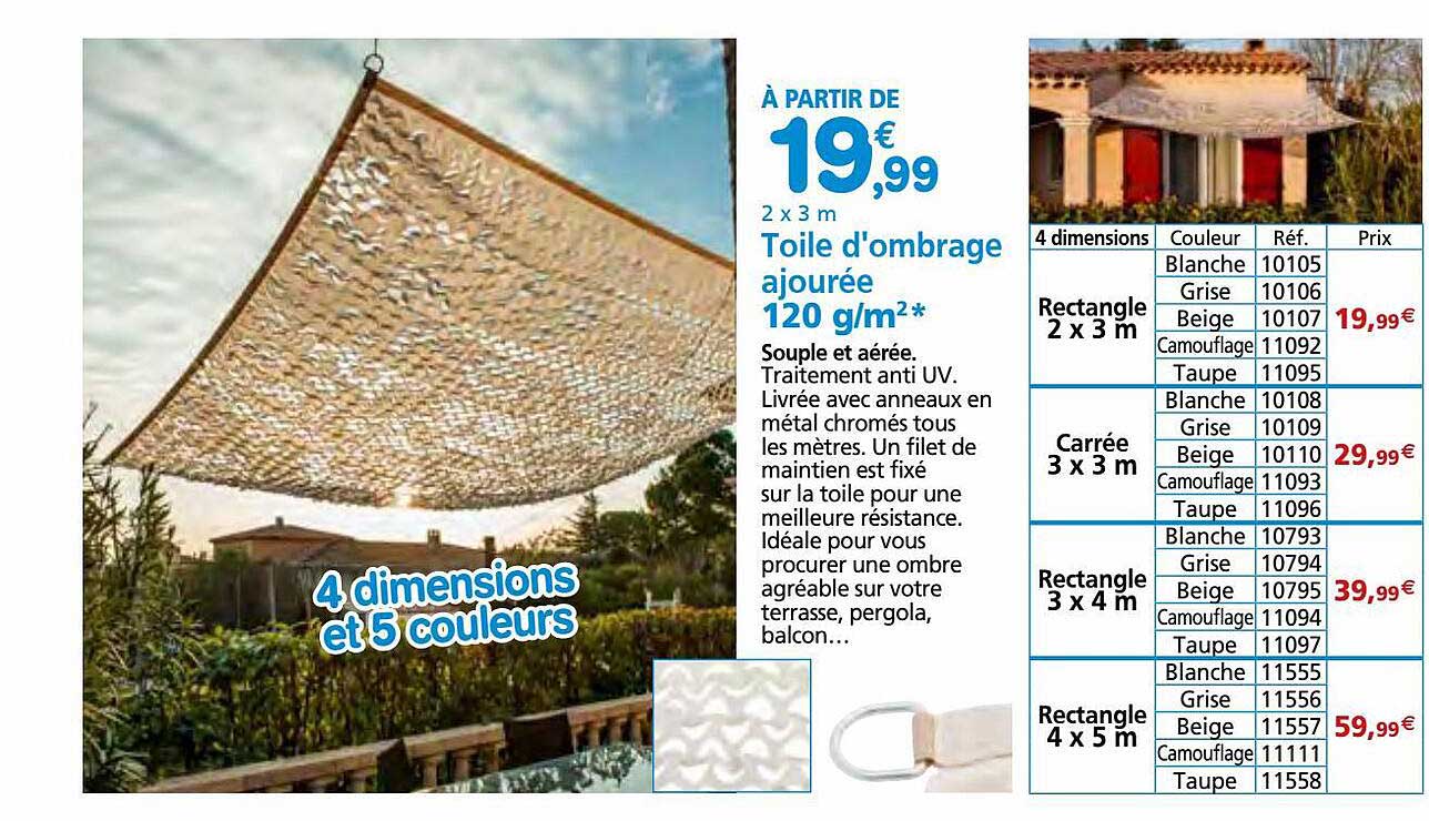 toile d'ombrage ajourée 120 g-m²