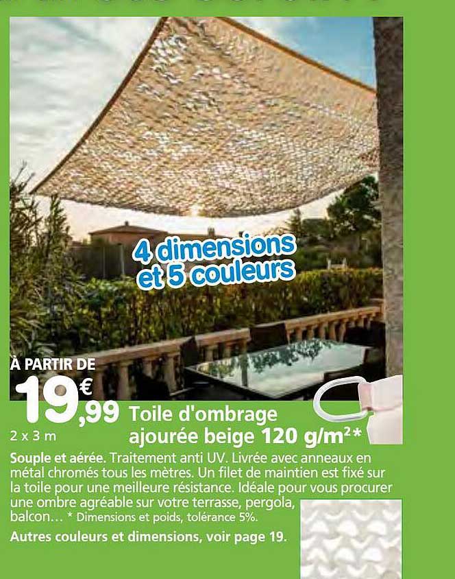 toile d'ombrage ajourée beige 120 g-m²