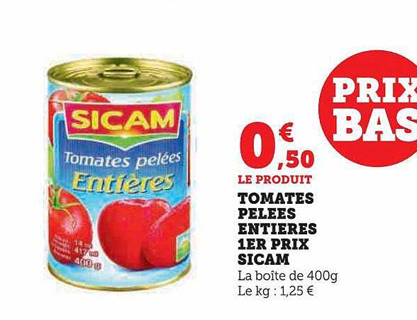 tomates pelées entières 1er prix sicam