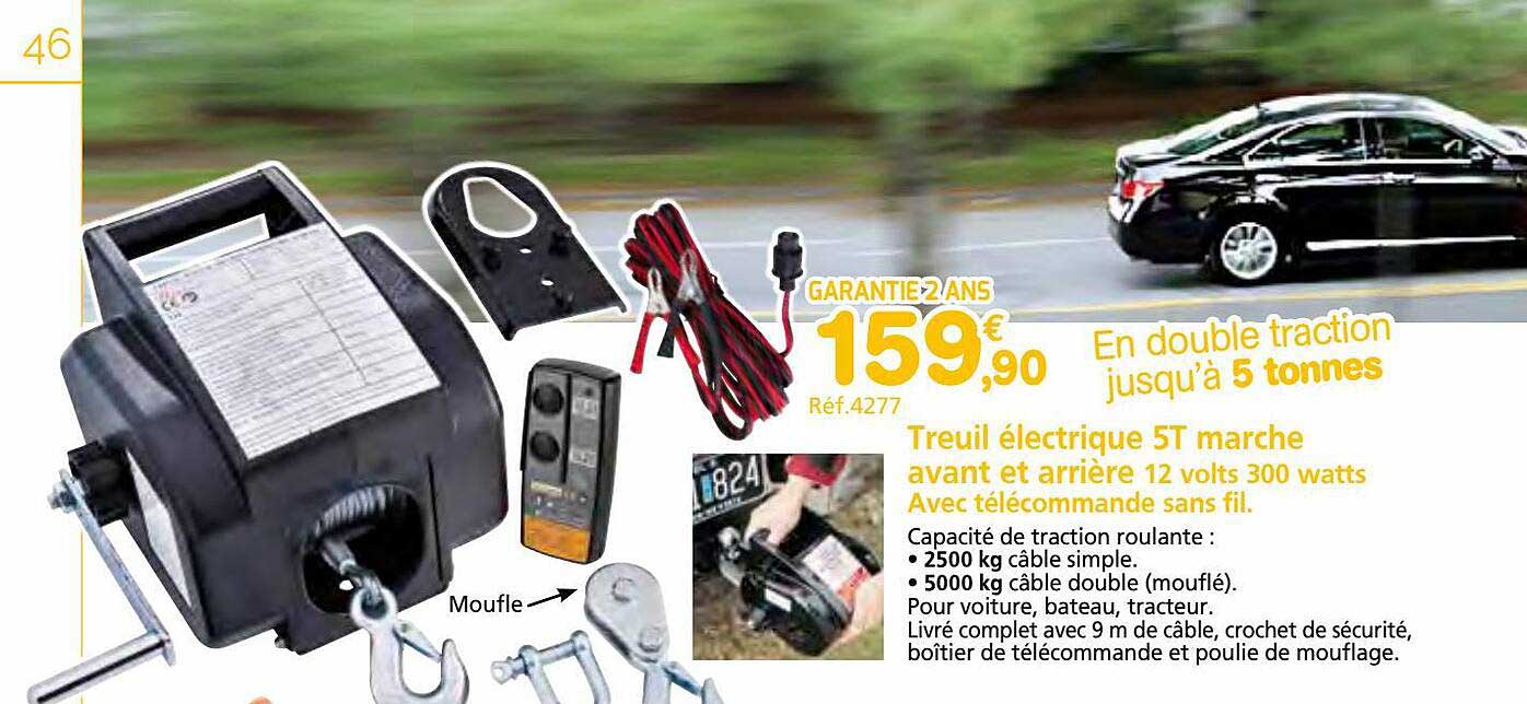 treuil électrique 5t marche avant et arrière 12 volts 300 watts