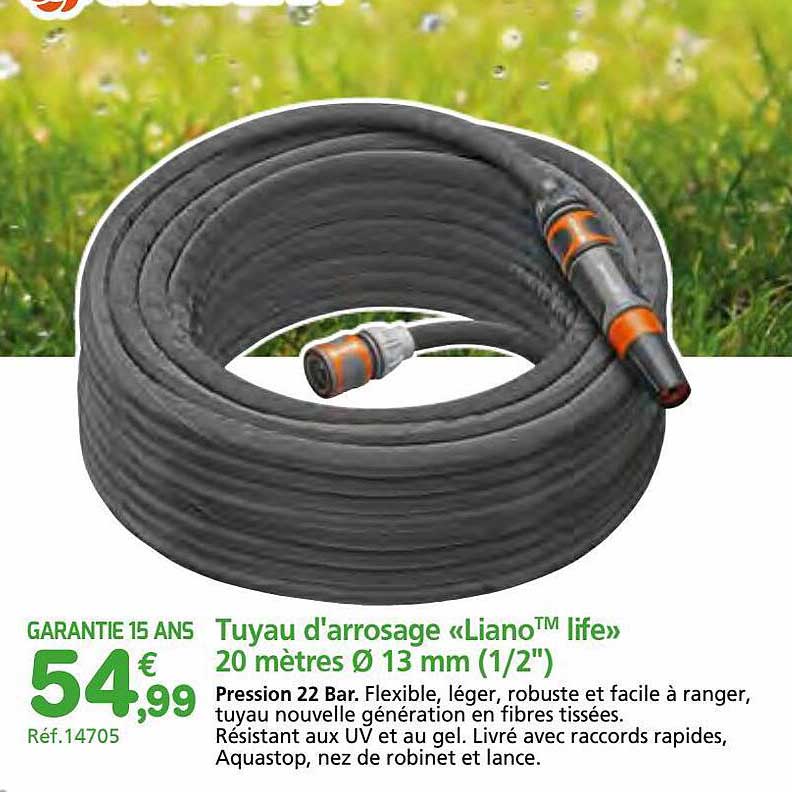 tuyau d'arrosage «liano life» 20 mètres ø 13 mm (1-2")