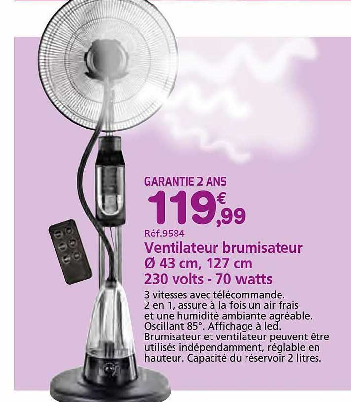 Ventilateur Brumisateur ø 43 Cm, 127 Cm 230 Volts - 70 Watts
