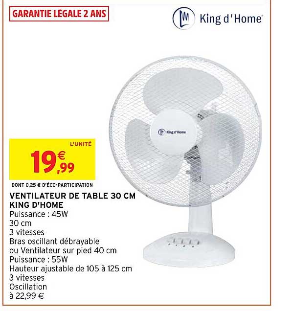 Ventilateur De Table 30 Cm King D'home