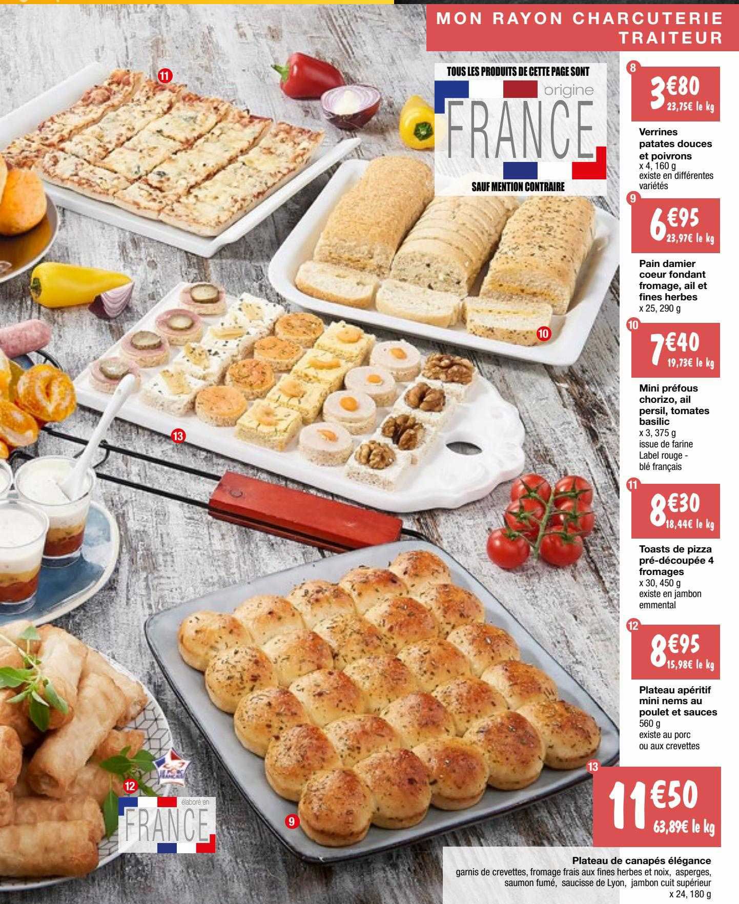 verrines patates douces et poivrons, pain damier cœur fondant fromage, ail et fines herbes, mini préfous chorizo, ail persil, tomates basilic, toasts de pizza prédécoupée 4 fromages