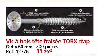 vis à bois tête fraisée torx ttap