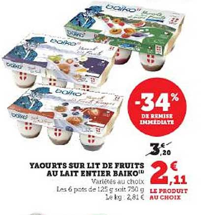 Yaourts Sur Lit De Fruits Au Lait Entier Baiko