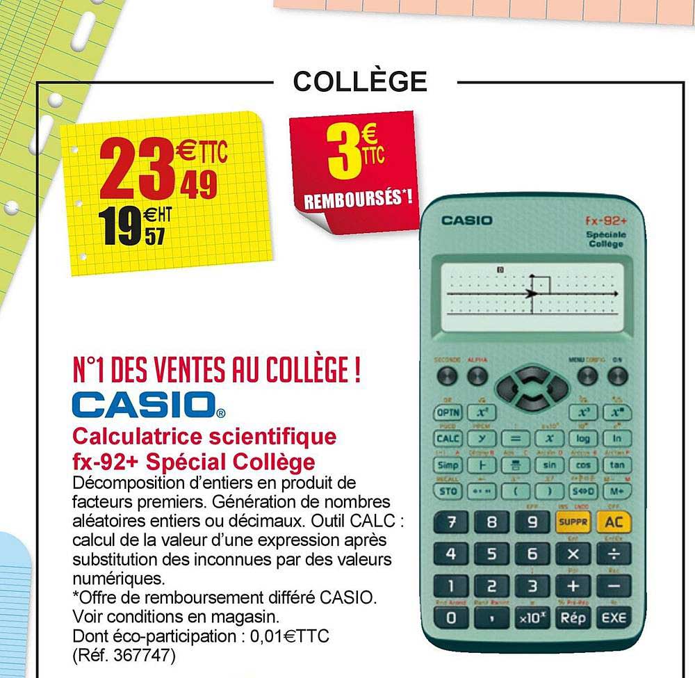 Calculatrice Scientifique Fx 92+ Spécial Collège Casio