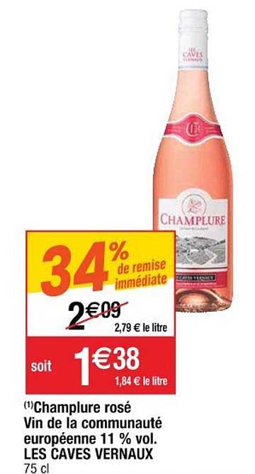 champlure rosé vin de la communauté européenne 11% vol. les caves vernaux 34% de remise immédiate