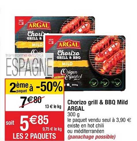 chorizo grill & bbq mild argal  2ème paquet à -50%
