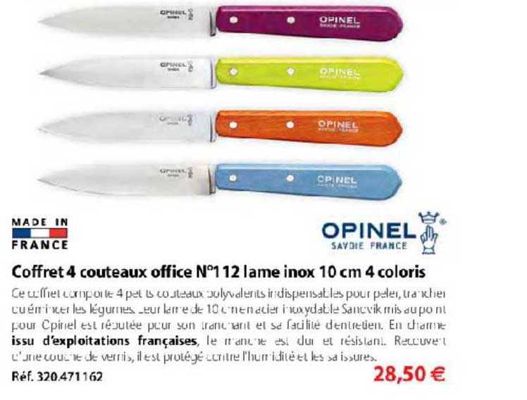 coffret 4 couteaux office n°12 lame inox 12 cm 4 coloris opinel