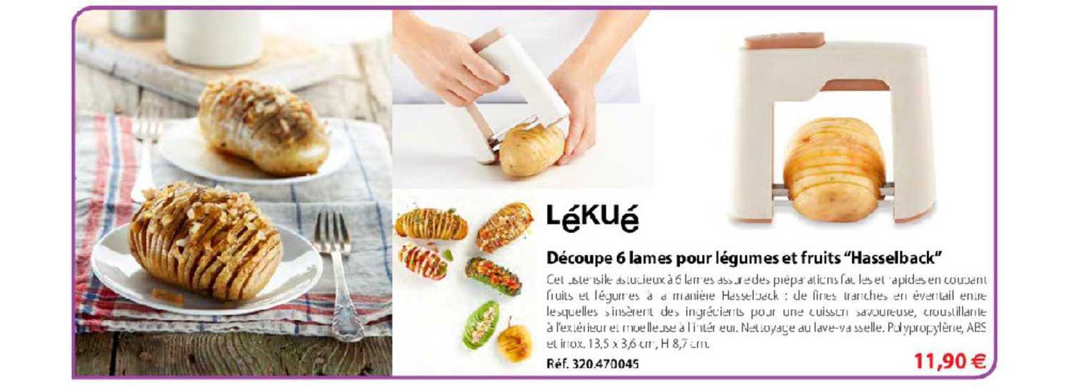 découpé 6 lames pour légumes et fruits hasselback lékué