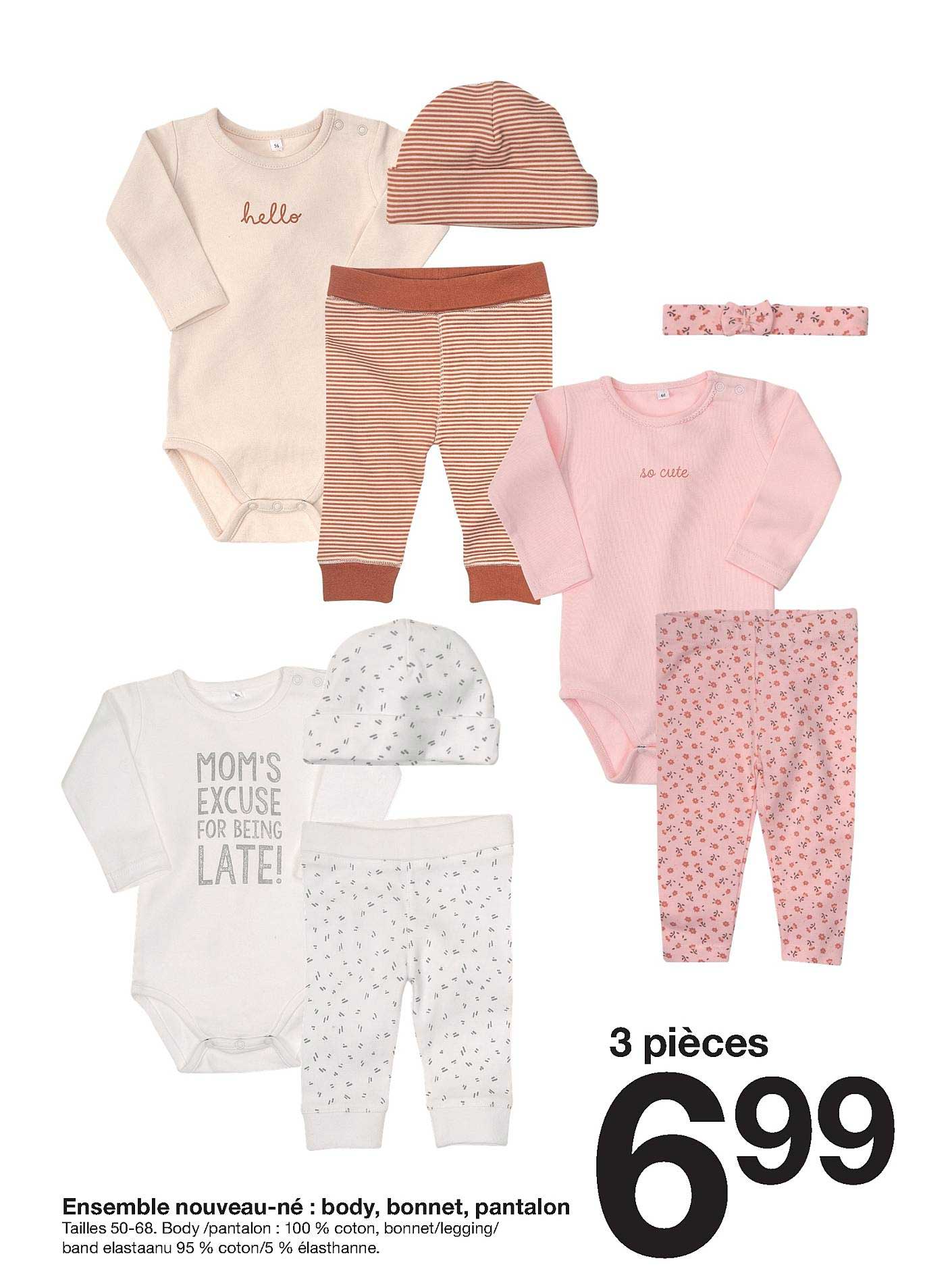 ensemble nouveau né body bonnet pantalon