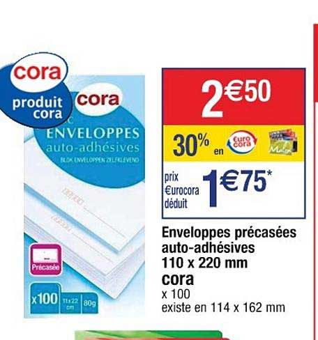 enveloppes précasées auto adhésives 110 x 220 mm cora