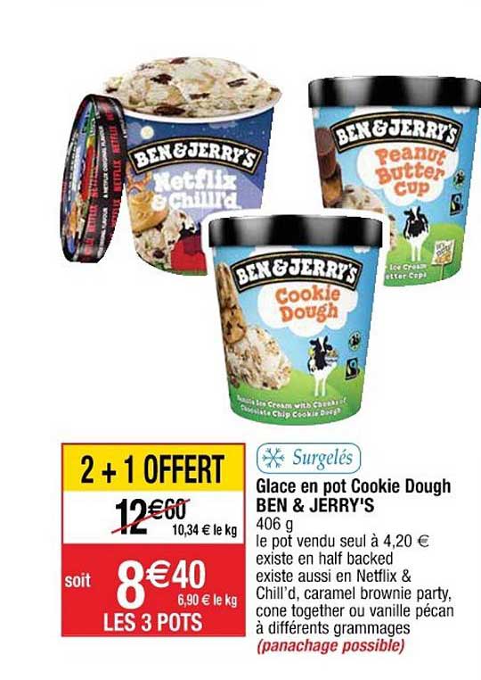 glace en pot cookie dough ben & jerry's 2+1 offert