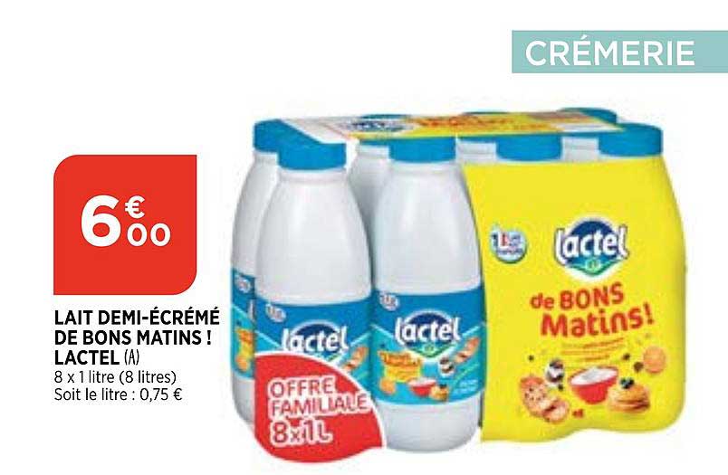 lait demi écrémé de bons matins ! lactel