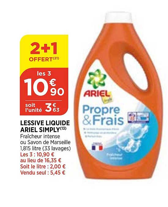 lessive liquide ariel simply 2+1 offert