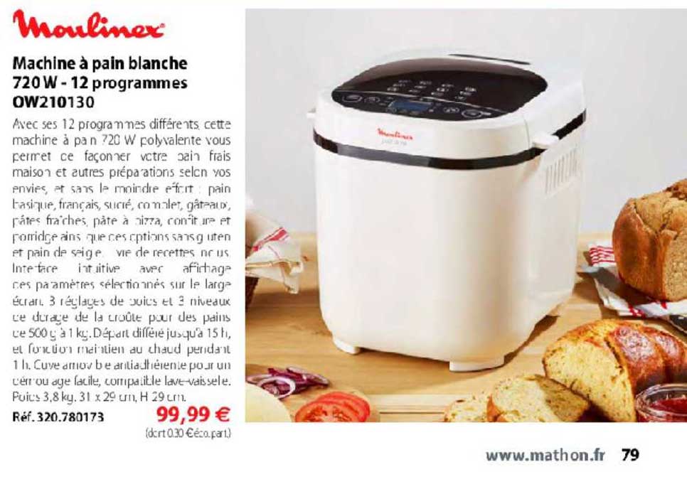machine à pain blanche 720 w 12 programmes ow210130 moulinex