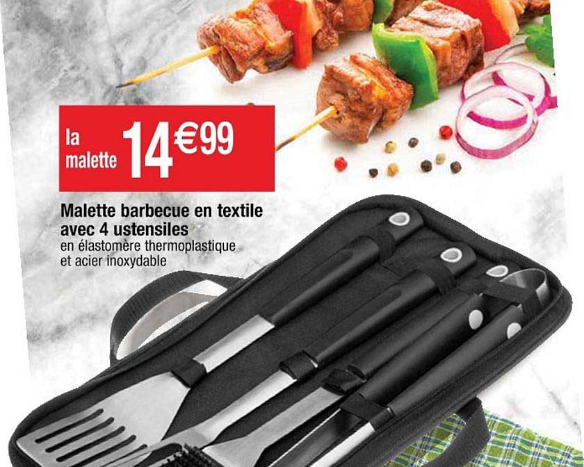 malette barbecue en textile avec 4 ustensiles