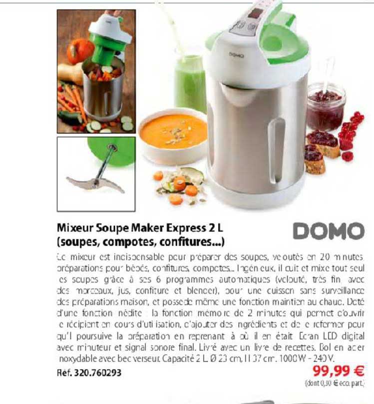 mixeur soupe maker express 2 l (soupes compotes confitures...) domo