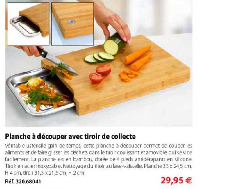 planche à découper avec tiroir de collecte