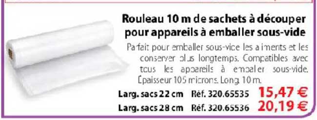 rouleau 10 m de sachets à découper pour appareils à emballer sous vide