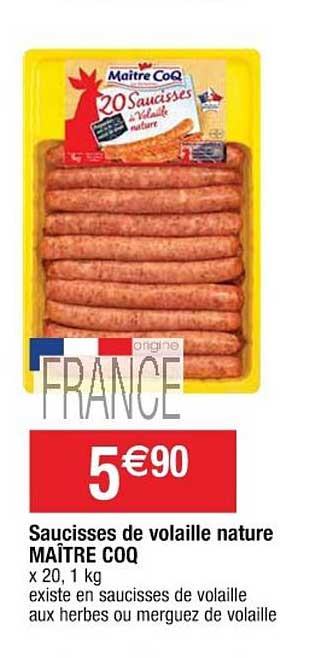 saucisses de volaille nature maître coq